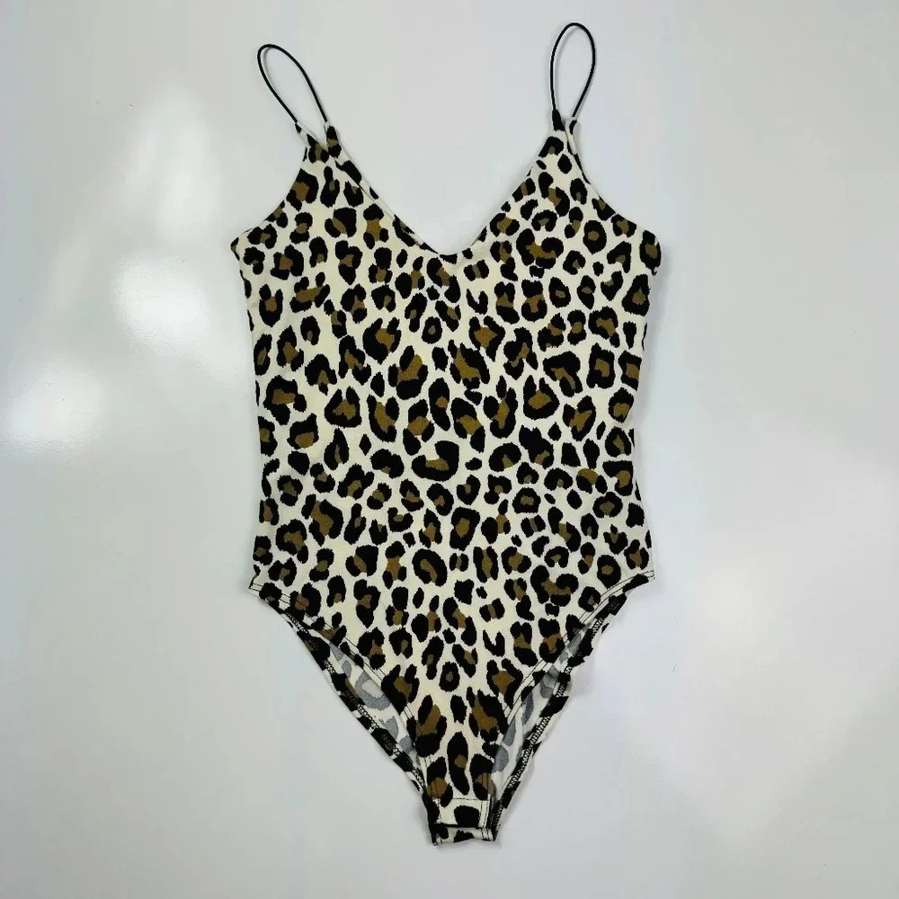 GAZE Animal Print Leopard V Neck Bodysuit XS